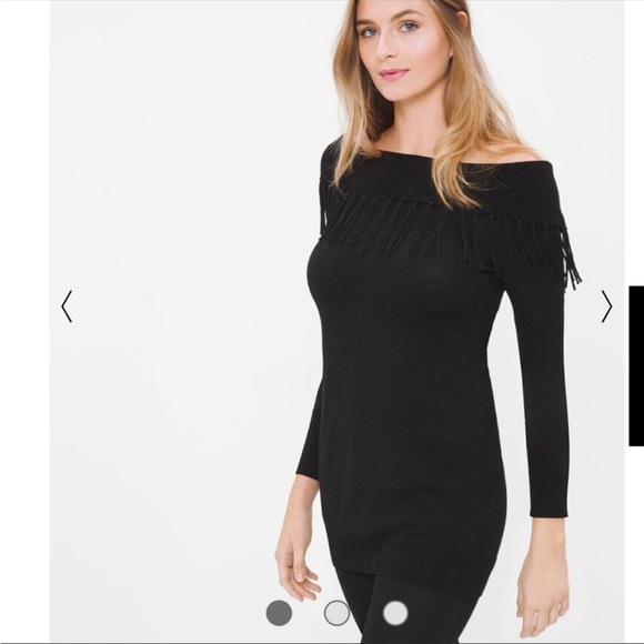 White House Black Market Sweaters - ⭐️NEW⭐️White House Black Market OFF-THE-SHOULDER FRINGE TUNIC SHIMMER SWEATER